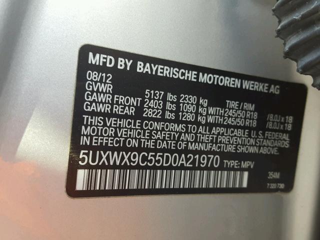 5UXWX9C55D0A21970 - 2013 BMW X3 XDRIVE2 SILVER photo 10