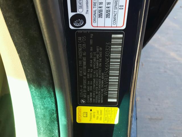 WBAVB175X6NK30323 - 2006 BMW 325 I AUTO BLUE photo 10