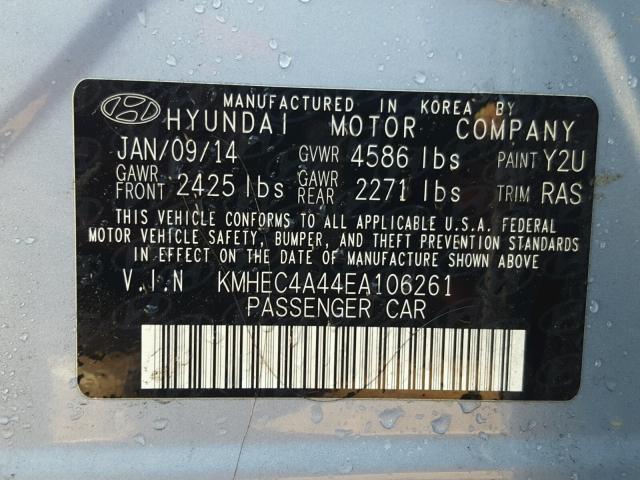 KMHEC4A44EA106261 - 2014 HYUNDAI SONATA HYB BLUE photo 10