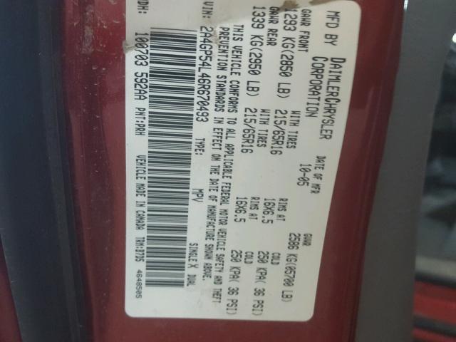 2A4GP54L46R670493 - 2006 CHRYSLER TOWN & COU RED photo 10