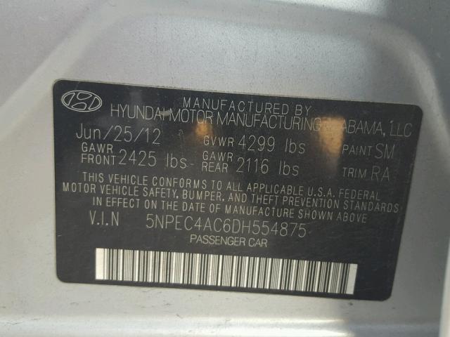 5NPEC4AC6DH554875 - 2013 HYUNDAI SONATA SE SILVER photo 10