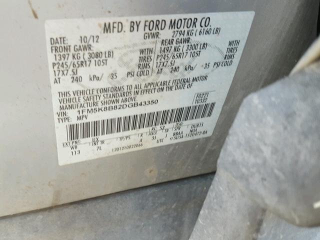 1FM5K8B82DGB43350 - 2013 FORD EXPLORER SILVER photo 10