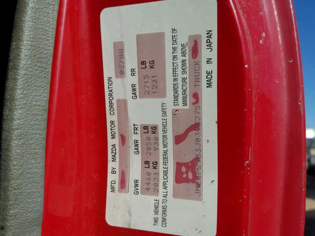 JM2UF2133J0373275 - 1988 MAZDA B2200 LONG RED photo 10