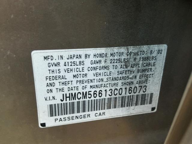 JHMCM56613C016073 - 2003 HONDA ACCORD EX GOLD photo 10