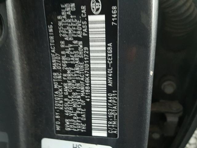 4T1BB46K47U011729 - 2007 TOYOTA CAMRY NEW GRAY photo 10