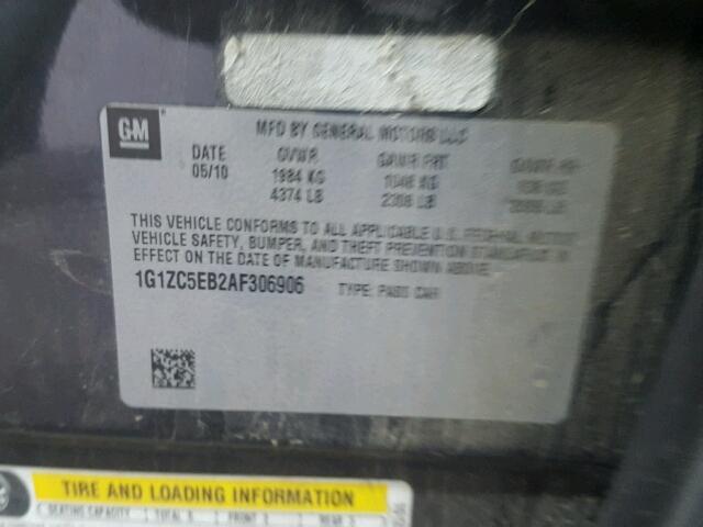 1G1ZC5EB2AF306906 - 2010 CHEVROLET MALIBU 1LT GRAY photo 10
