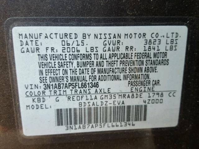 3N1AB7AP5FL661346 - 2015 NISSAN SENTRA S GRAY photo 10