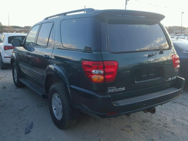 5TDBT48A02S111569 - 2002 TOYOTA SEQUOIA LI GREEN photo 3