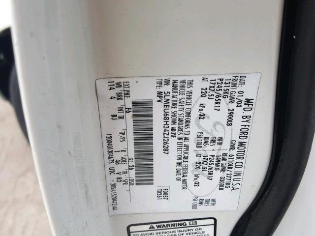 5LMEU68H34ZJ26287 - 2004 LINCOLN AVIATOR 白色 照片 10