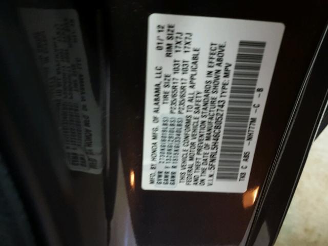 5FNRL5H46CB052743 - 2012 HONDA ODYSSEY EX GRAY photo 10