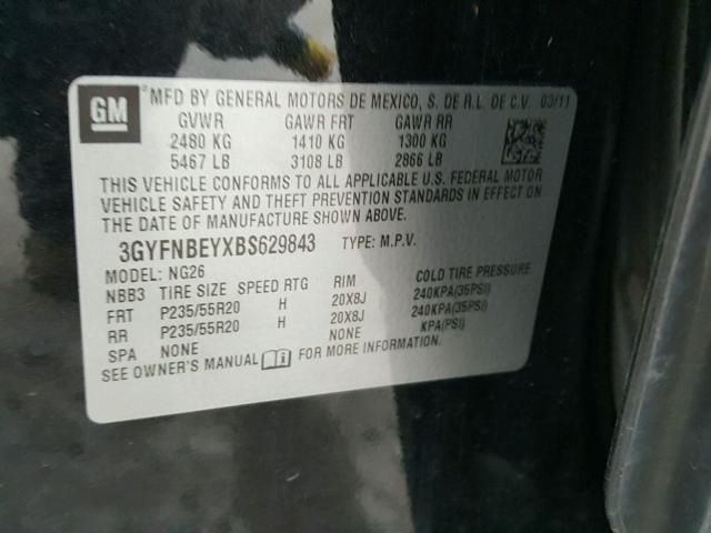 3GYFNBEYXBS629843 - 2011 CADILLAC SRX PERFOR BLACK photo 10