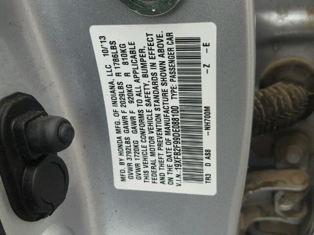 19XFB2F99DE088100 - 2013 HONDA CIVIC EXL فضي صورة 10