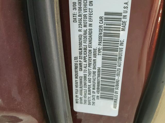 4S38H6860Y7660894 - 2000 SUBARU LEGACY OUT MAROON photo 10