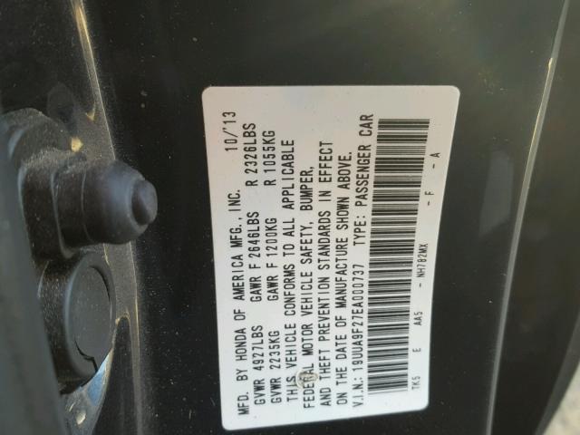 19UUA9F27EA000737 - 2014 ACURA TL GRAY photo 10