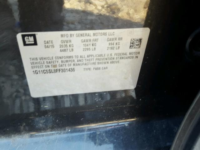 1G11C5SL8FF301436 - 2015 CHEVROLET MALIBU 1LT ნაცრისფერი ფოტო 10