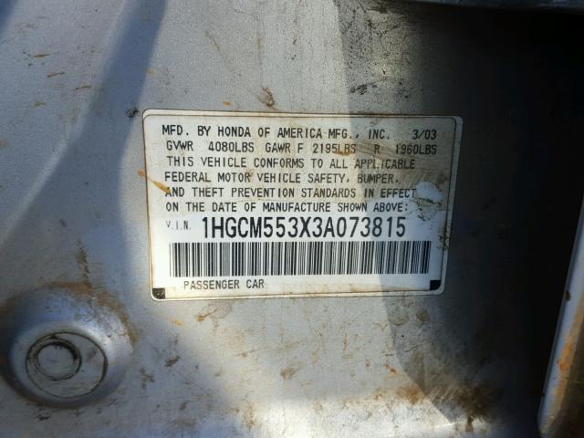 1HGCM553X3A073815 - 2003 HONDA ACCORD LX SILVER photo 10