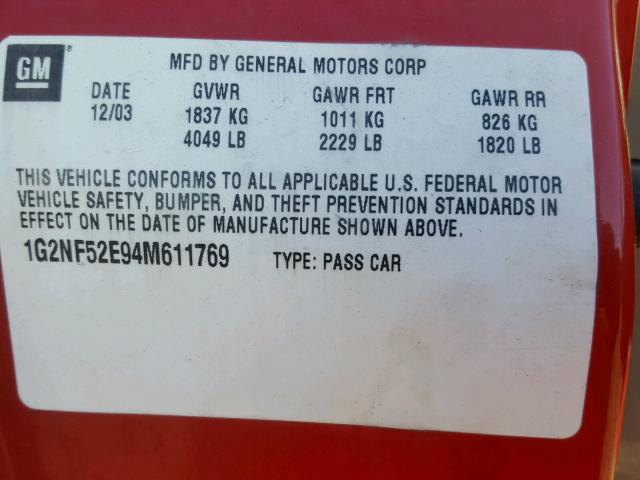 1G2NF52E94M611769 - 2004 PONTIAC GRAND AM S წითელი ფოტო 10