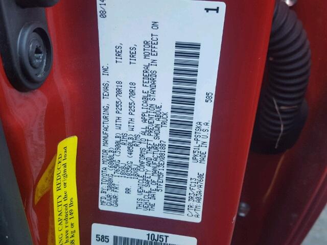 5TFEM5F13EX081887 - 2014 TOYOTA TUNDRA CRE RED photo 10