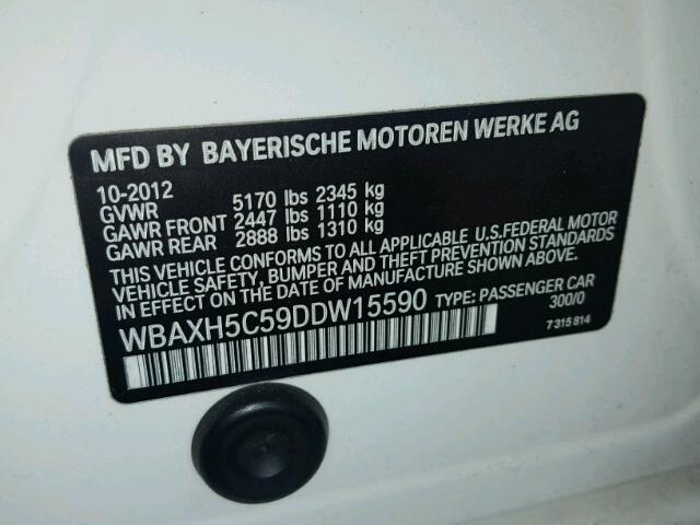 WBAXH5C59DDW15590 - 2013 BMW 528 XI WHITE photo 10