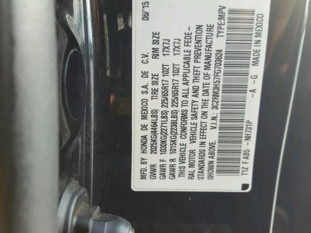 3CZRM3H57FG703624 - 2015 HONDA CR-V EX შავი ფოტო 10