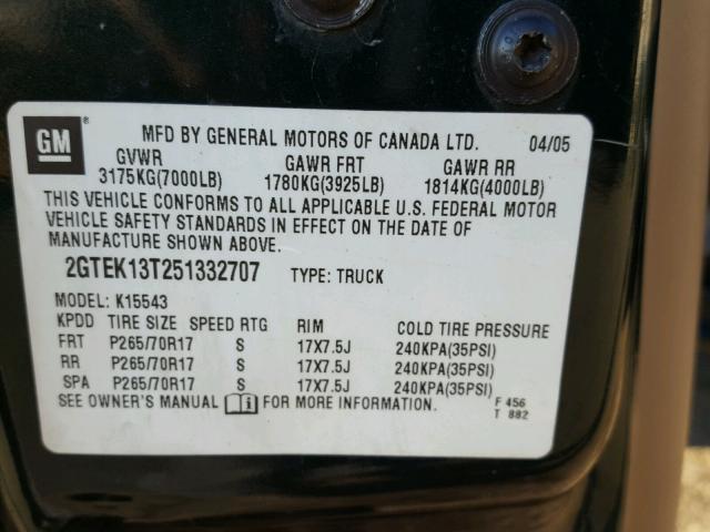 2GTEK13T251332707 - 2005 GMC NEW SIERRA GREEN photo 10