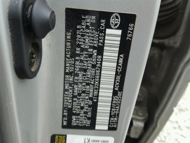 4T1BE32K66U679408 - 2006 TOYOTA CAMRY LE SILVER photo 10