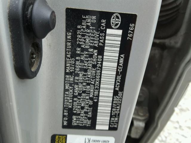 4T1BE32K66U679408 - 2006 TOYOTA CAMRY LE 银色 照片 10