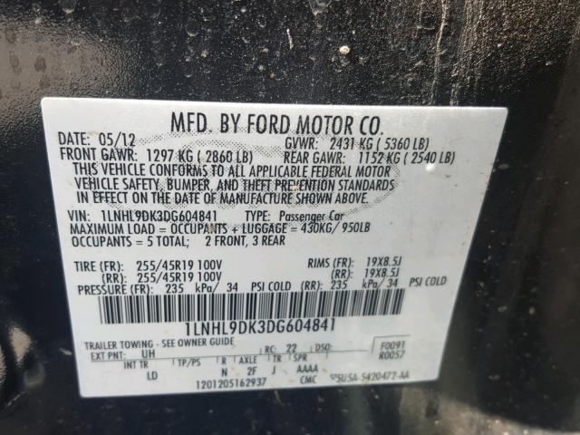 1LNHL9DK3DG604841 - 2013 LINCOLN MKS BLACK photo 10