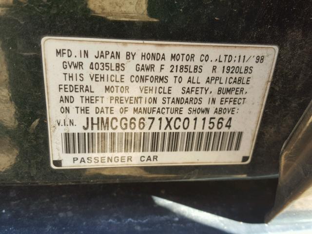 JHMCG6671XC011564 - 1999 HONDA ACCORD EX GREEN photo 10