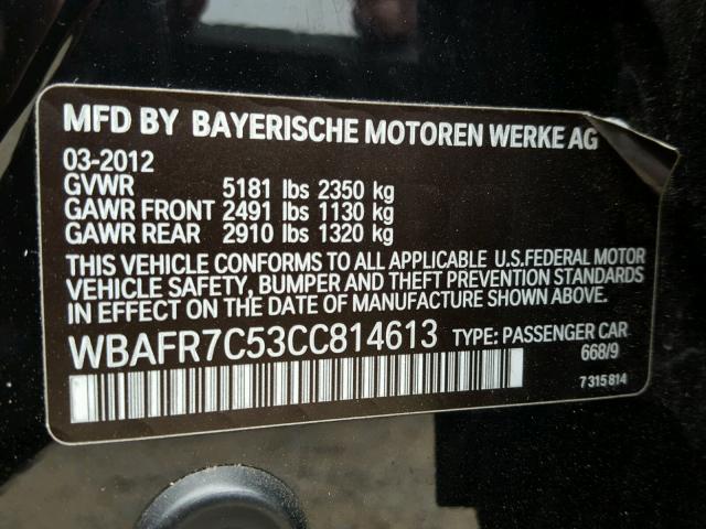 WBAFR7C53CC814613 - 2012 BMW 535 I BLACK photo 10