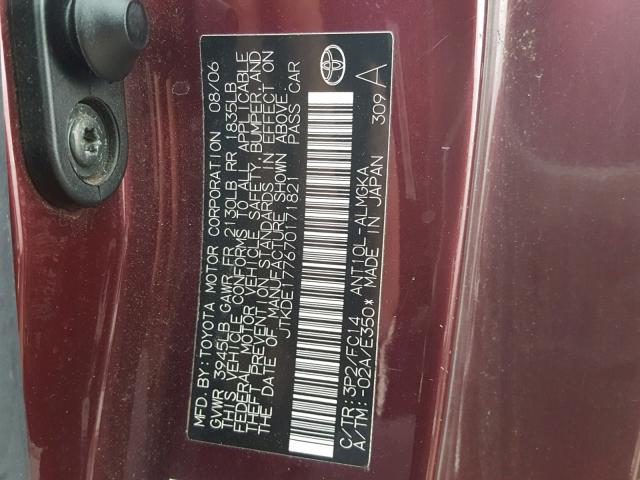 JTKDE177670171821 - 2007 TOYOTA SCION TC 紫色 照片 10