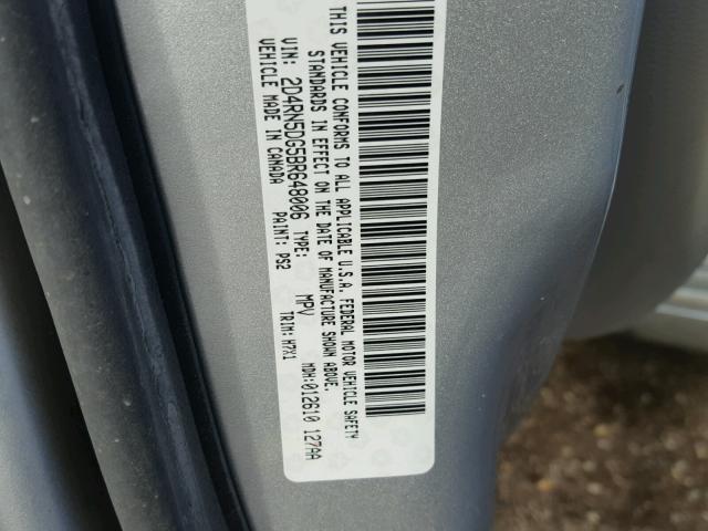 2D4RN5DG5BR648006 - 2011 DODGE GRAND CARA SILVER photo 10