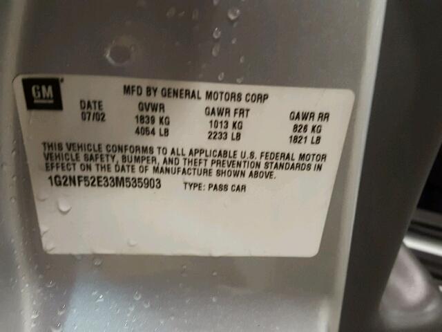 1G2NF52E33M535903 - 2003 PONTIAC GRAND AM S SILVER photo 10