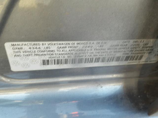 3VWPX7AJ8CM613752 - 2012 VOLKSWAGEN JETTA S Boz foto 10