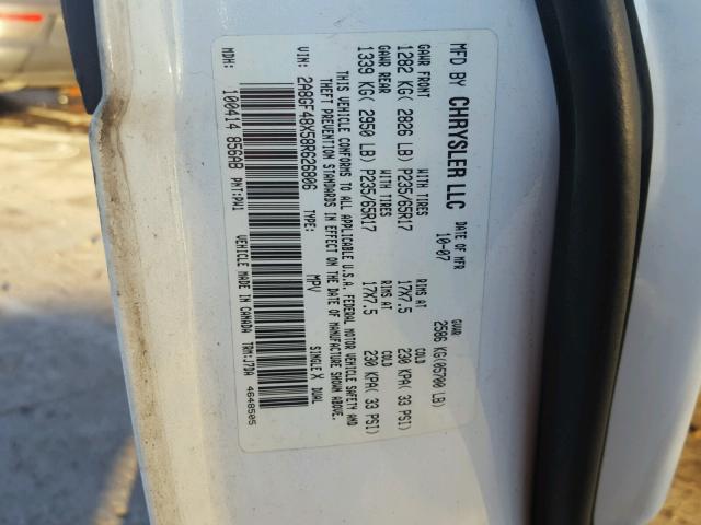 2A8GF48X58R626806 - 2008 CHRYSLER PACIFICA L თეთრი ფოტო 10