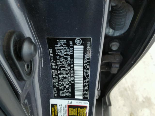 4T1BF1FK6CU147812 - 2012 TOYOTA CAMRY BASE CHARCOAL photo 10