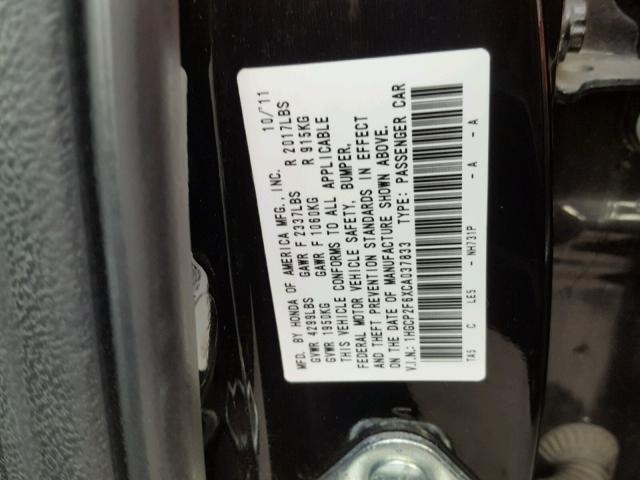 1HGCP2F6XCA037833 - 2012 HONDA ACCORD SE BLACK photo 10