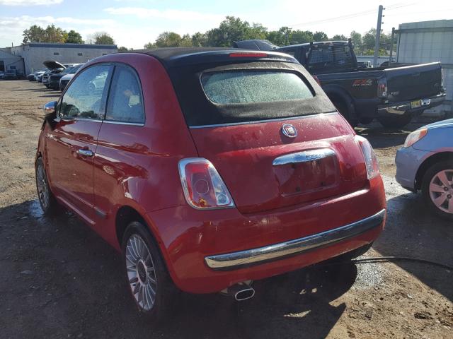 3C3CFFER1CT362291 - 2012 FIAT 500 LOUNGE RED photo 3