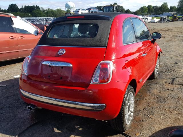 3C3CFFER1CT362291 - 2012 FIAT 500 LOUNGE RED photo 4