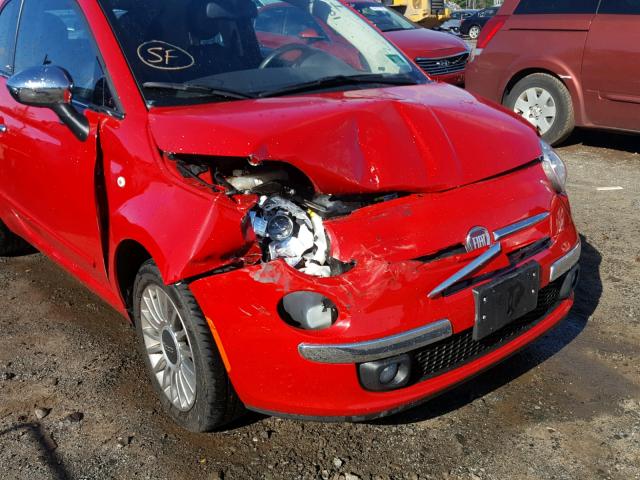 3C3CFFER1CT362291 - 2012 FIAT 500 LOUNGE RED photo 9