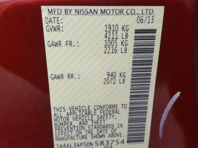 1N4AL3AP5DN583754 - 2013 NISSAN ALTIMA 2.5 RED photo 10