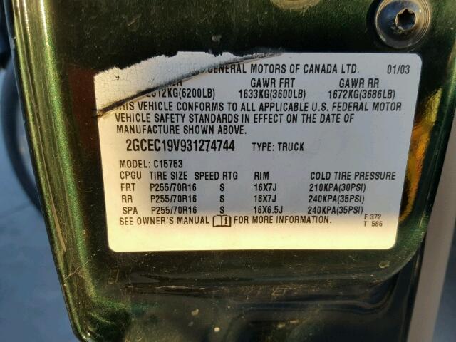 2GCEC19V931274744 - 2003 CHEVROLET SILVERADO GREEN photo 10