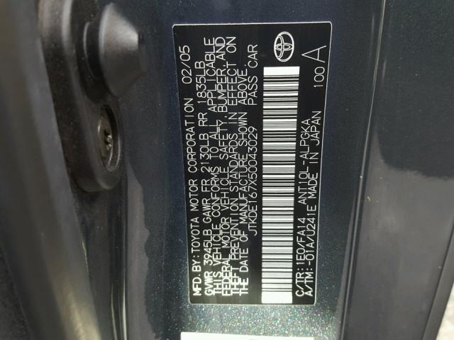 JTKDE167X50043029 - 2005 TOYOTA SCION TC 灰色 照片 10