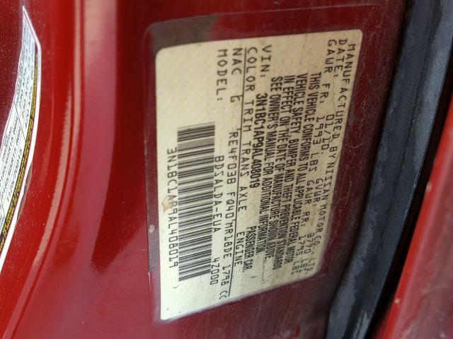 3N1BC1AP9AL408019 - 2010 NISSAN VERSA S RED photo 10