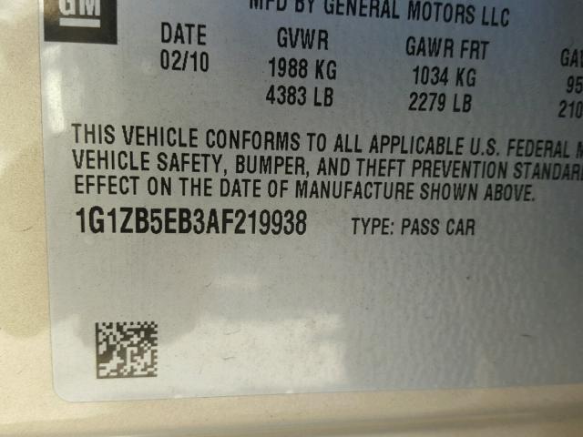 1G1ZB5EB3AF219938 - 2010 CHEVROLET MALIBU LS GOLD photo 10