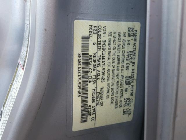 3N1BC11E17L404425 - 2007 NISSAN VERSA S SILVER photo 10