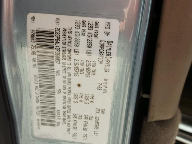 2C8GP64L43R360057 - 2003 CHRYSLER TOWN & COU BLUE photo 10