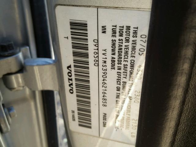 YV1MS390462164858 - 2006 VOLVO S40 2.4I SILVER photo 10