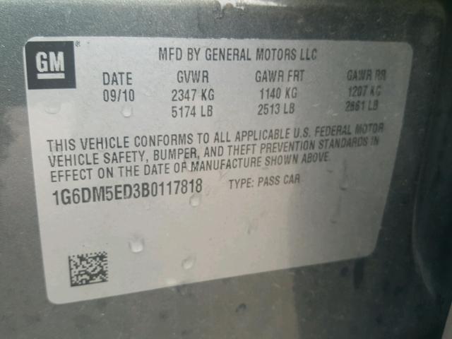 1G6DM5ED3B0117818 - 2011 CADILLAC CTS PERFOR Gri fotoğraf 10