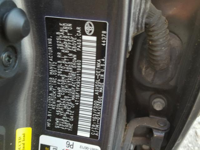 4T1BF1FK9CU119860 - 2012 TOYOTA CAMRY BASE CHARCOAL photo 10